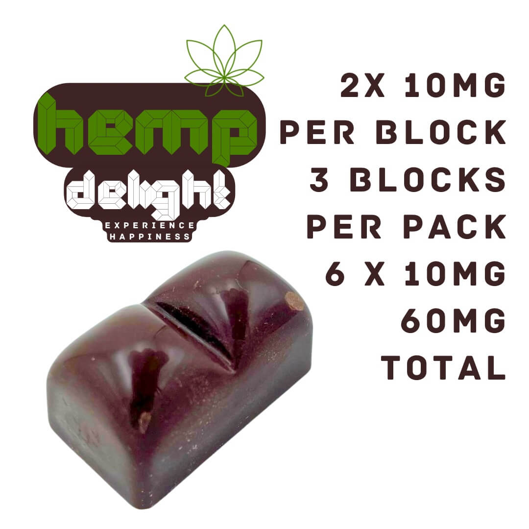 Hemp Delight Intense THC Schokolade mit Dosierungshinweis - 2x 10mg pro Block, 3 Blöcke pro Packung, insgesamt 60mg THC