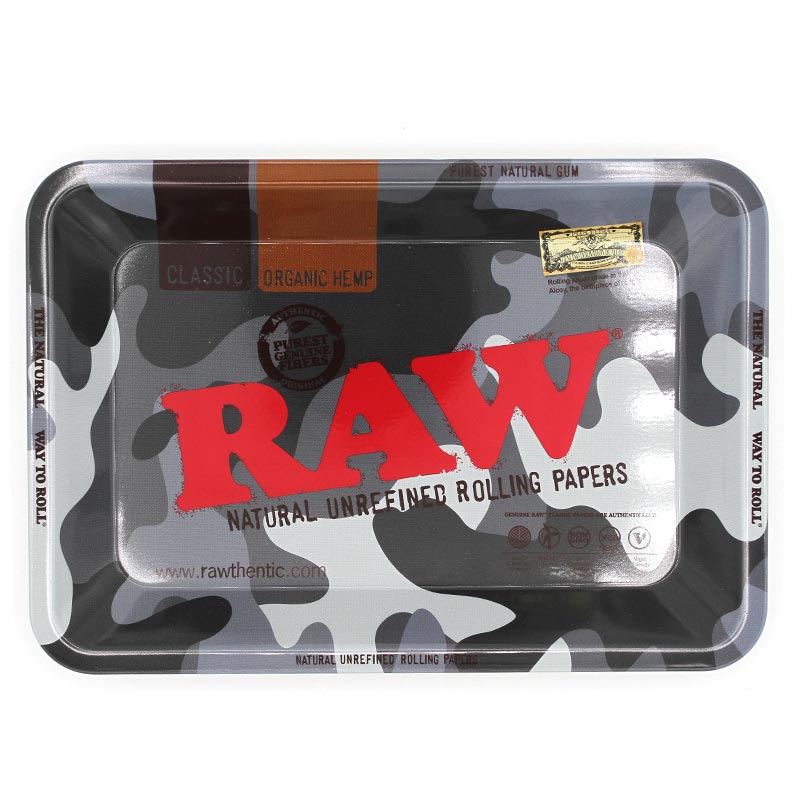 RAW Urban Camouflage Rolling Tray, Mini-Drehunterlage, 18 x 12,5 cm, im Tarnmuster-Design, perfekt für unterwegs und zum diskreten Vorbereiten von Rauchzubehör.