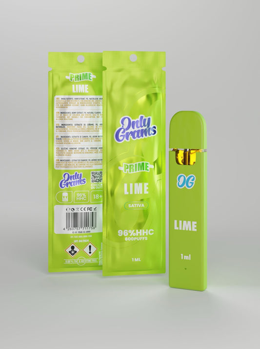 Erlebe intensives Vaping mit der OnlyGrams Prime Lime HHC Einweg E-Zigarette. Mit 96% HHC. ➤ Jetzt exklusiv bei Crazy Vapes online kaufen!